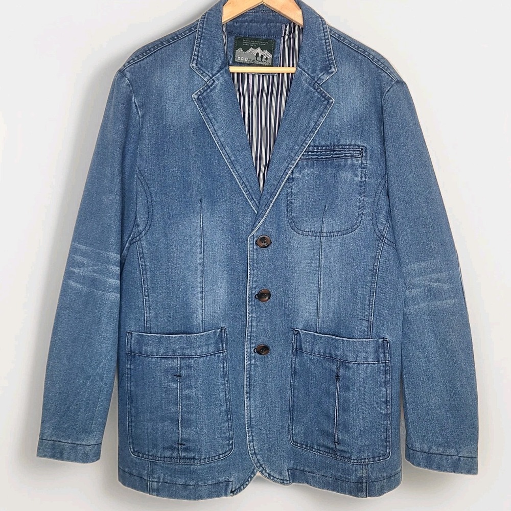 European And America Style Denim Blazer Jacket Elbow Patches Chore Coat‎